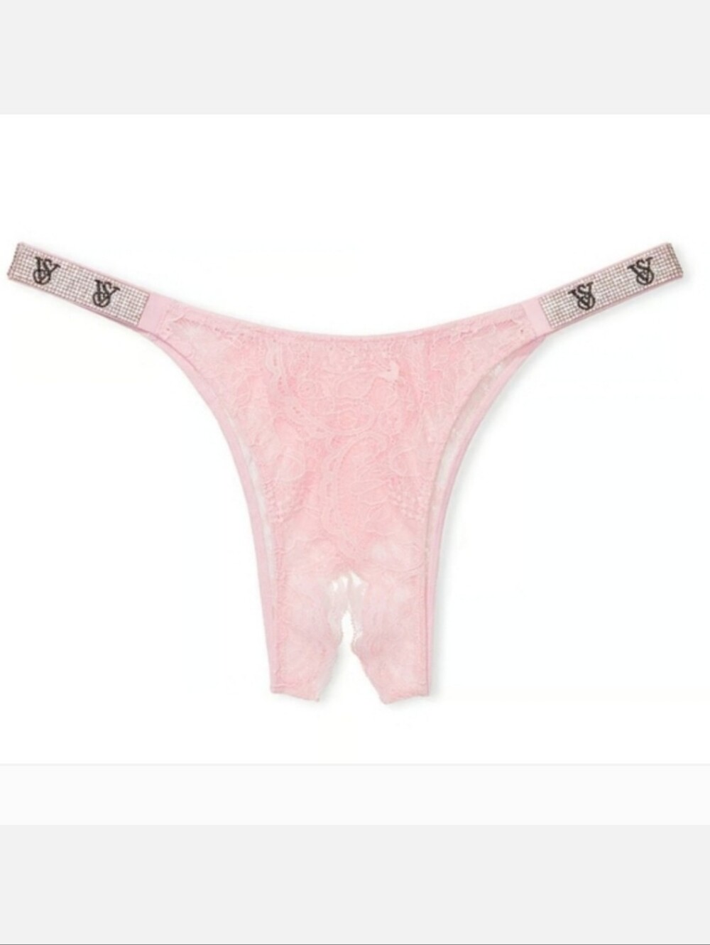 Victoria's secret very sexy shine strap lace Brazilian crotchless panty LARGE